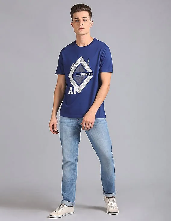 GAP Men Blue Printed Graphic Tee