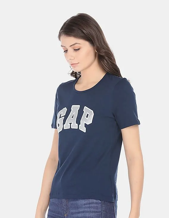 GAP Women Blue Drop Shoulder Boxy Graphic Tee With Rhinestone Highlights