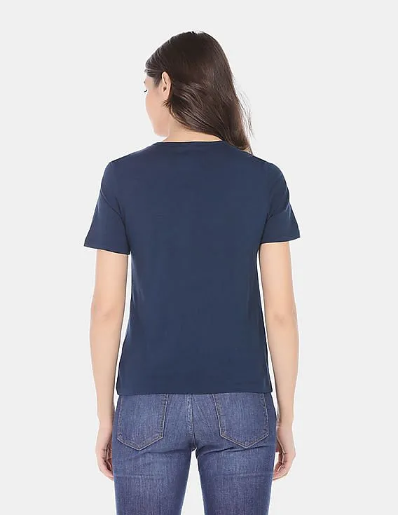 GAP Women Blue Drop Shoulder Boxy Graphic Tee With Rhinestone Highlights