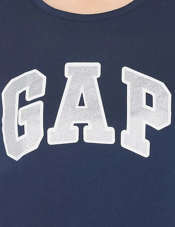 GAP Women Blue Drop Shoulder Boxy Graphic Tee With Rhinestone Highlights