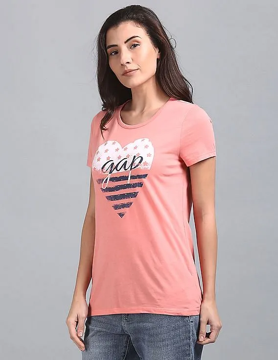 GAP Women Pink Drop Shoulder Boxy Graphic Tee With Rhinestone Highlights