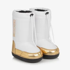 Girls White & Gold Snow Boots