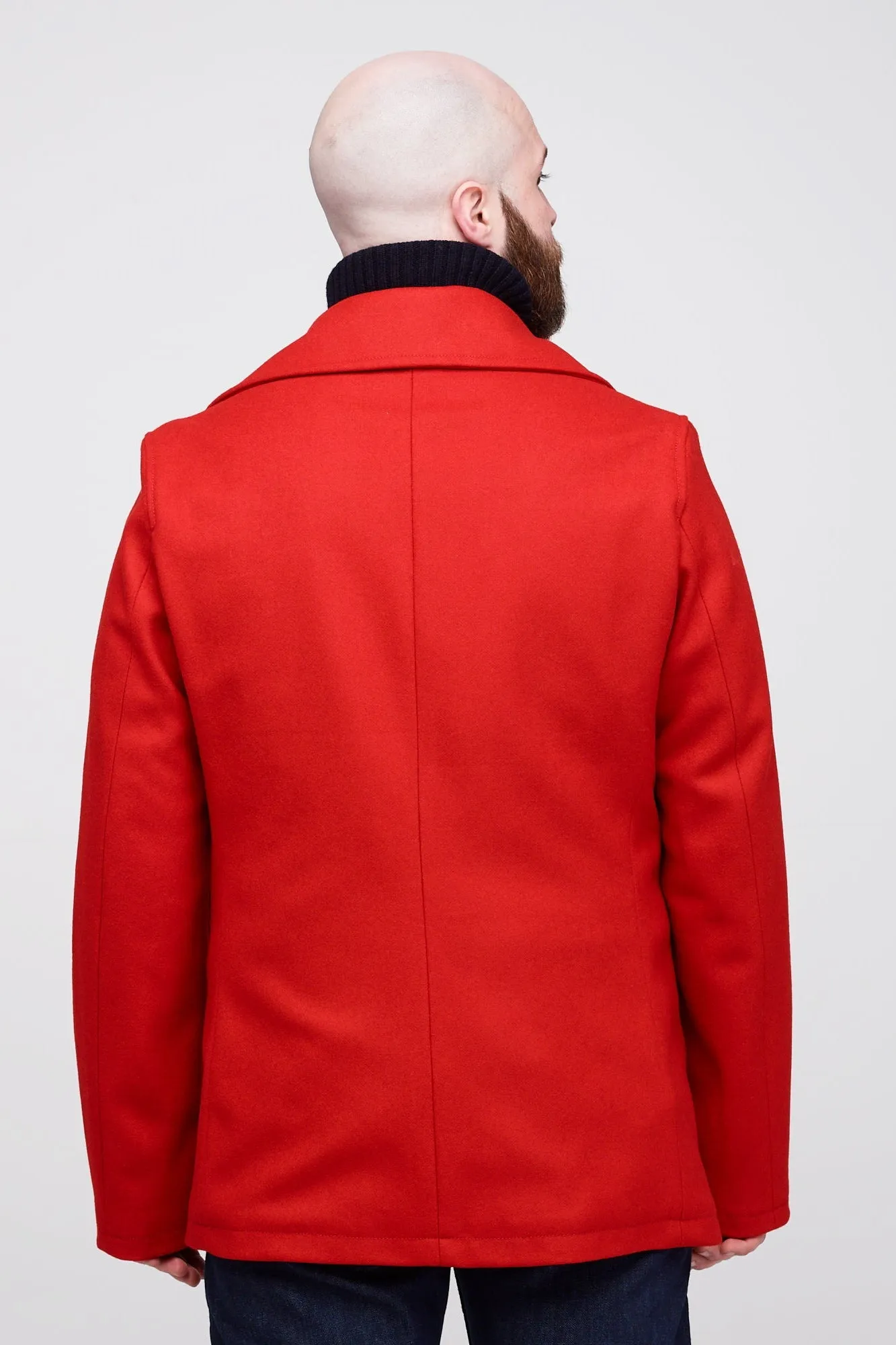 Grant Red Wool Button Peacoat - William Jacket