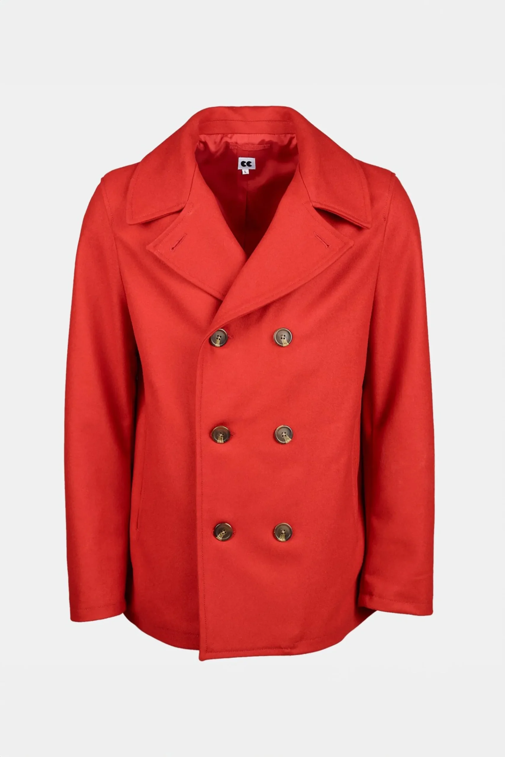 Grant Red Wool Button Peacoat - William Jacket