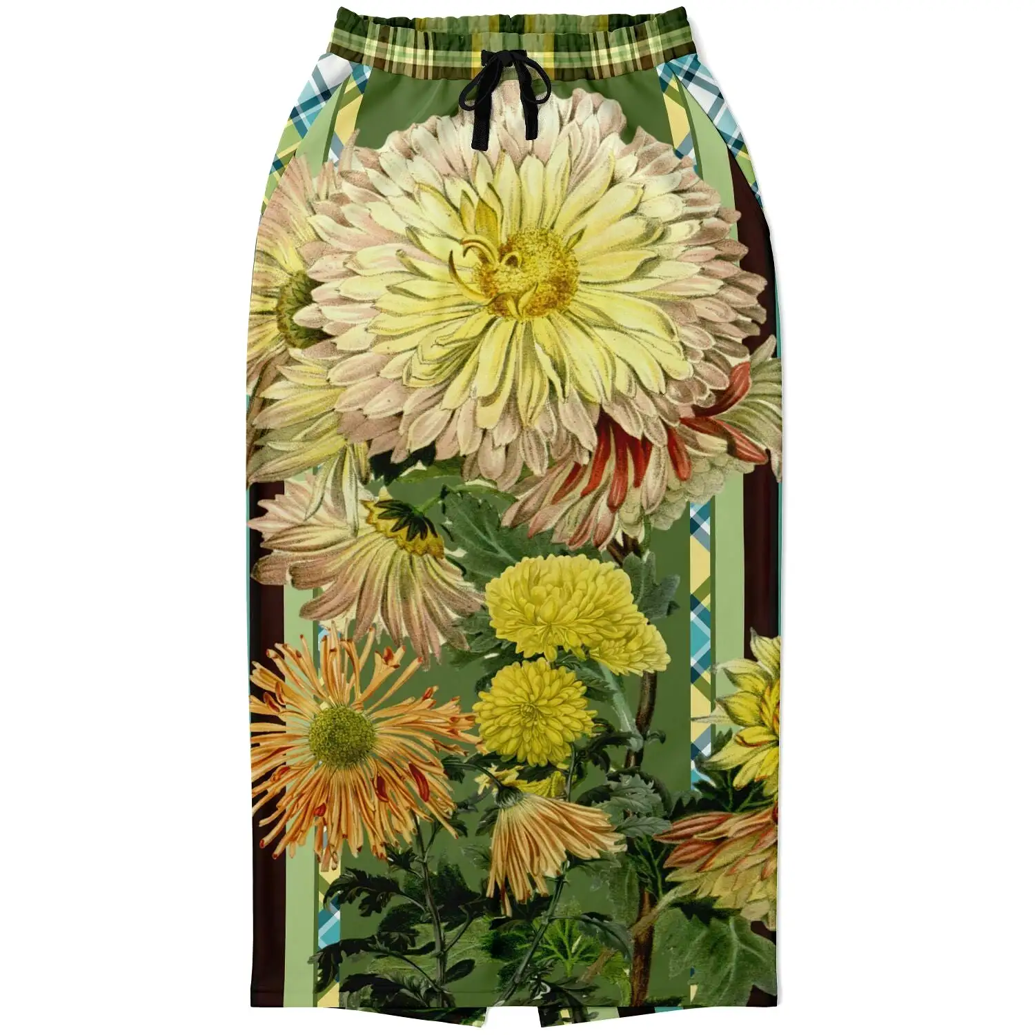 Green Caravan Floral Eco-Poly Long Pocket Skirt