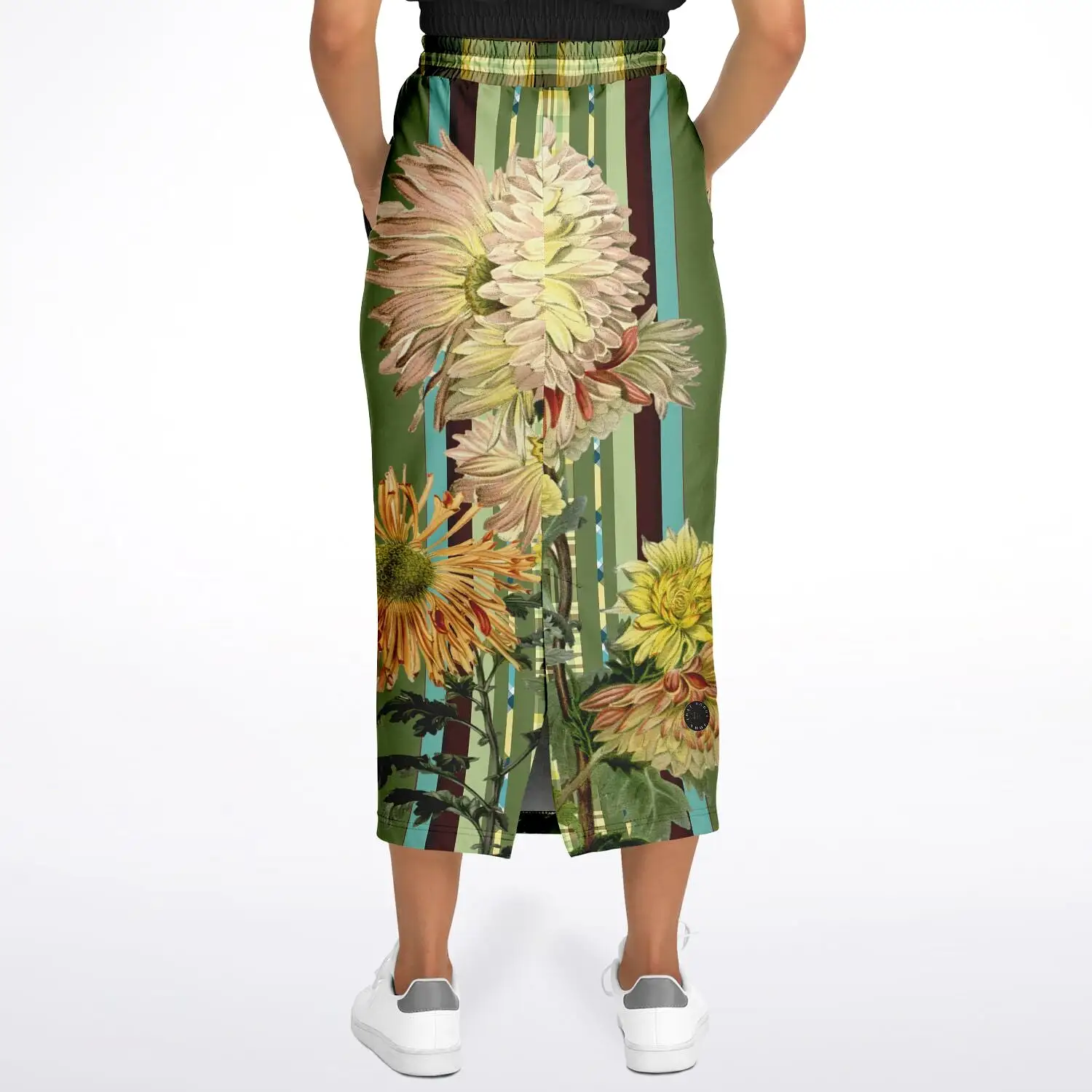 Green Caravan Floral Eco-Poly Long Pocket Skirt