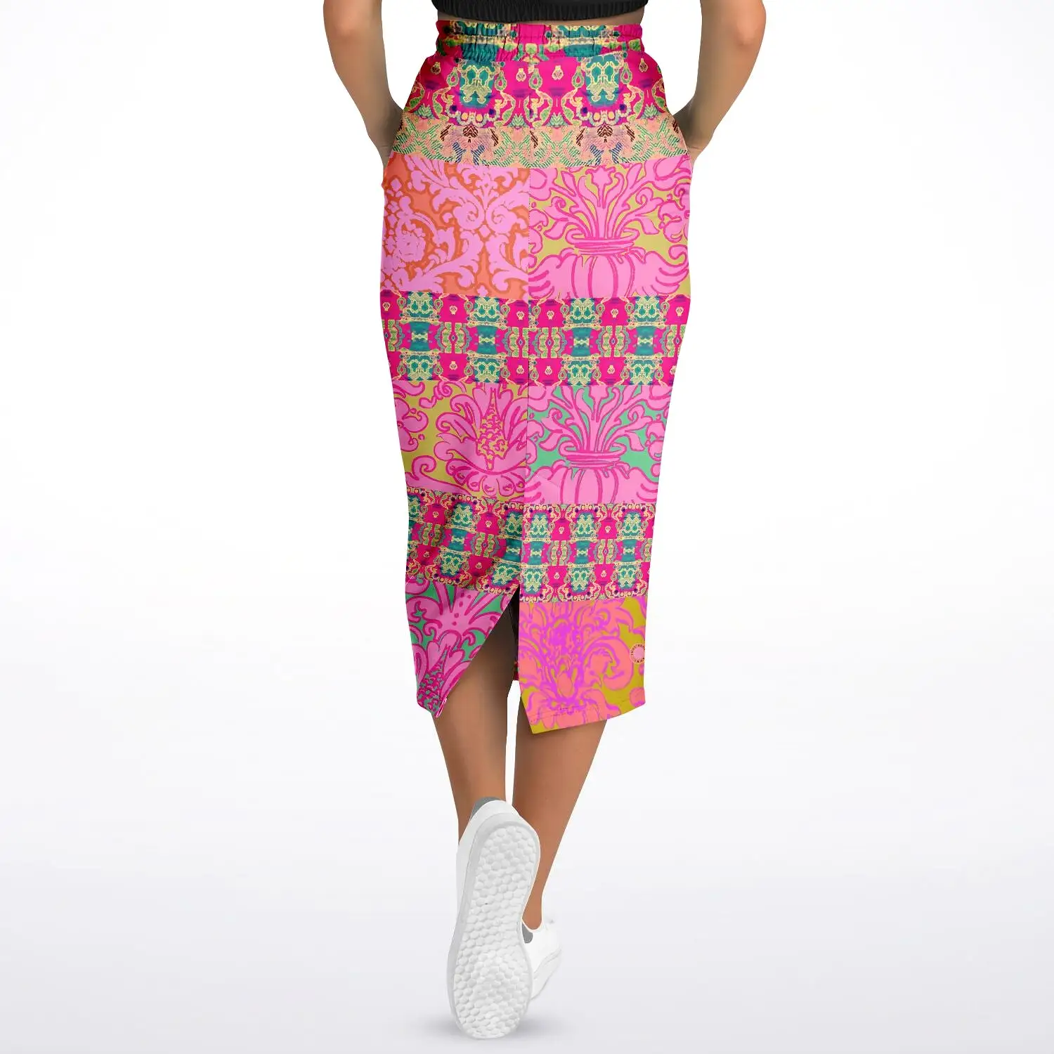 Gypsy Beat Pink Floral Patchwork Eco-Poly Long Pocket Skirt