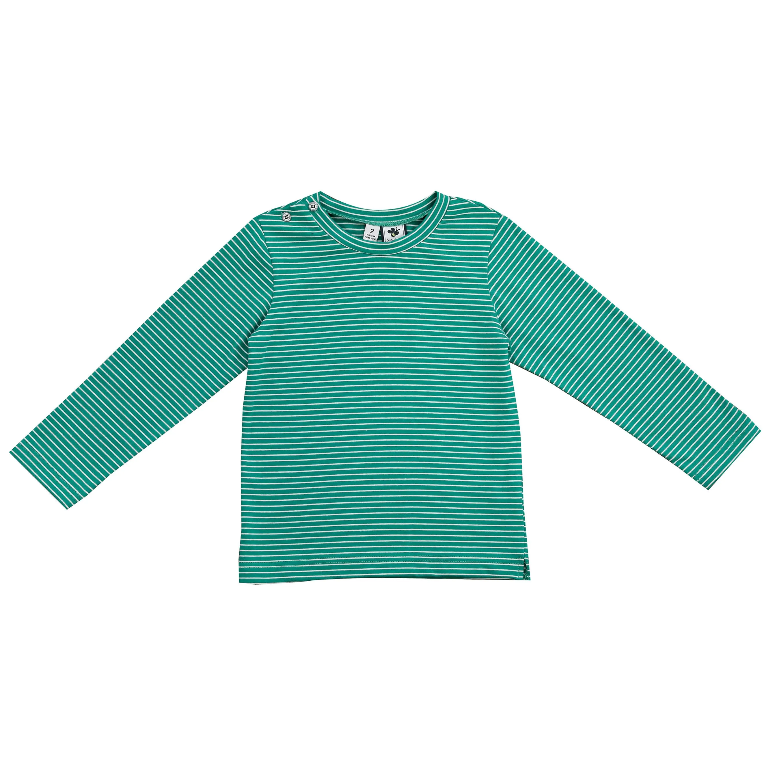 Henry Boys Button Shoulder Long Sleeve Tee Green Stripe