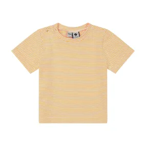 Henry Boys Button Shoulder Tee Mini Yellow Stripe Knit