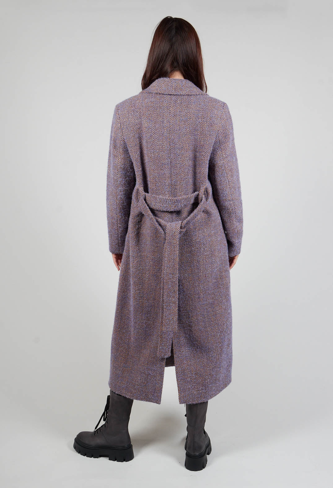 Herringbone Long Coat in Viola Purple