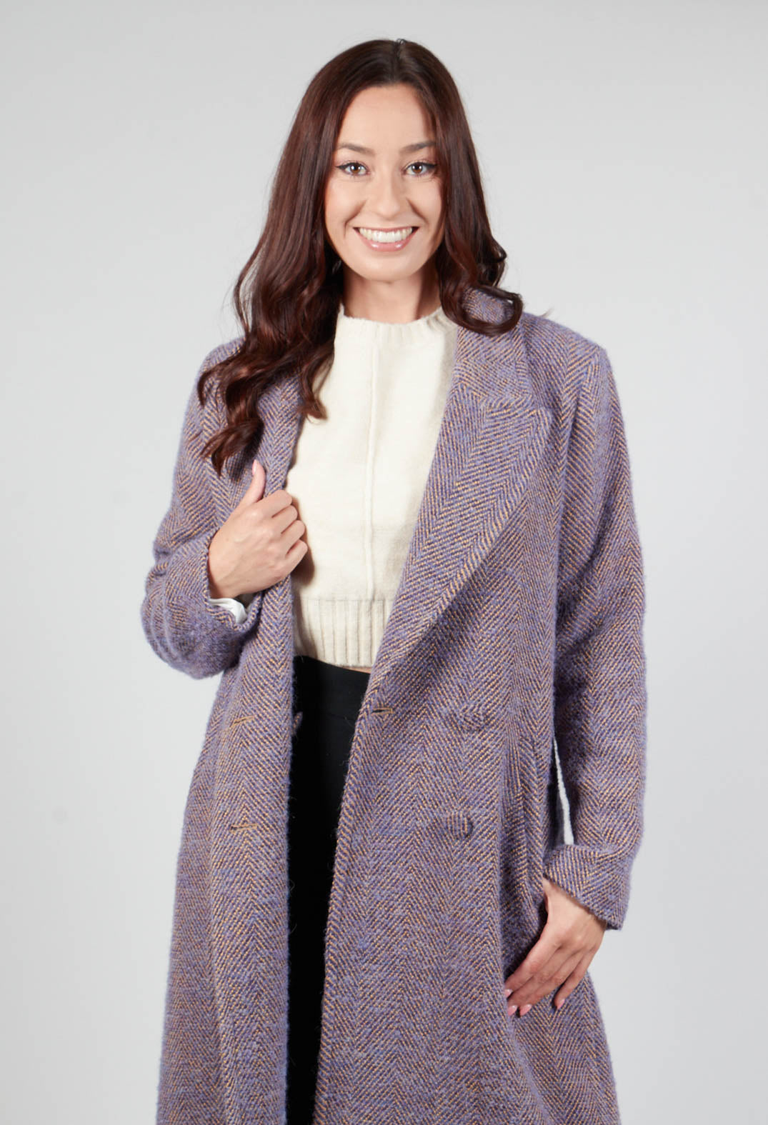 Herringbone Long Coat in Viola Purple