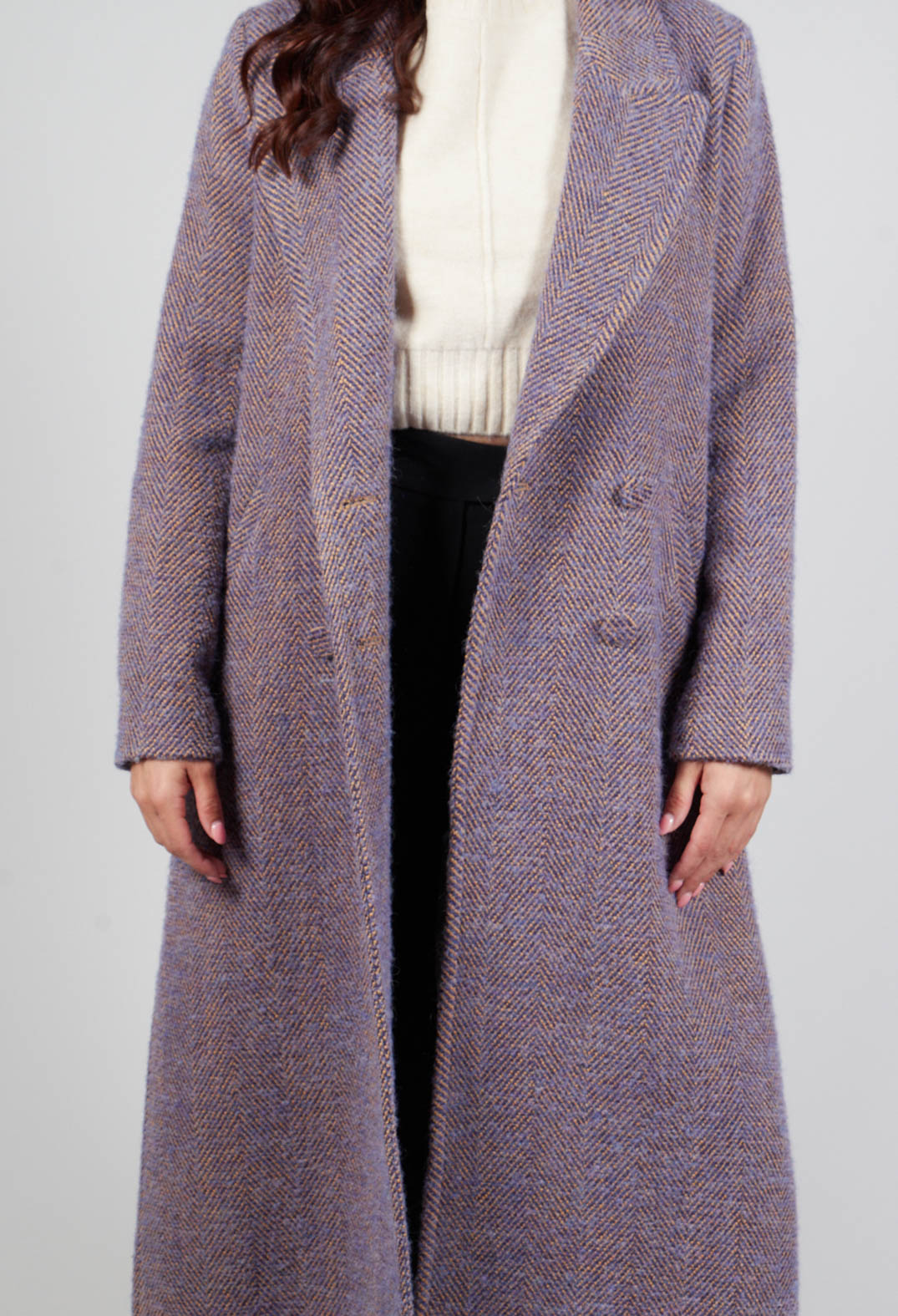 Herringbone Long Coat in Viola Purple