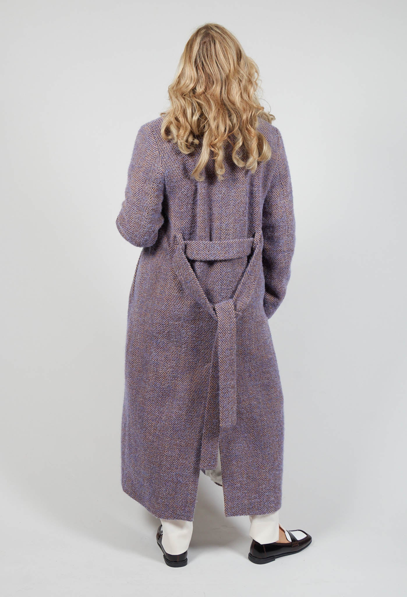 Herringbone Long Coat in Viola Purple