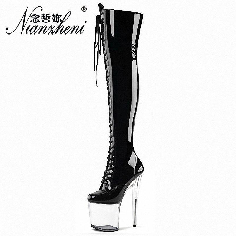 High Heeled Round Platform Lace Up Over The Knee Gothic Pole Dancing Boots