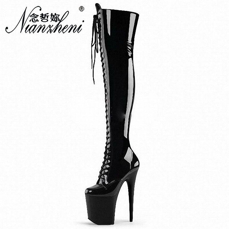 High Heeled Round Platform Lace Up Over The Knee Gothic Pole Dancing Boots