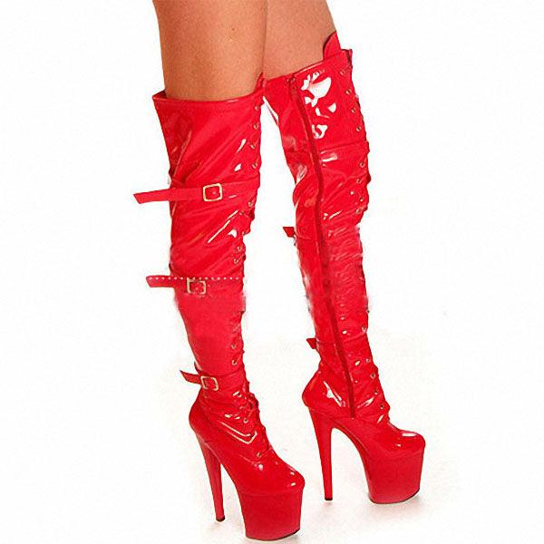 High Heeled Round Platform Lace Up Over The Knee Gothic Pole Dancing Boots