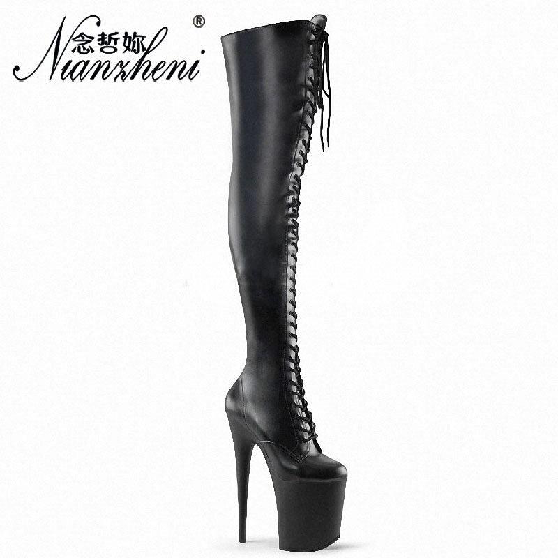 High Heeled Round Platform Lace Up Over The Knee Gothic Pole Dancing Boots