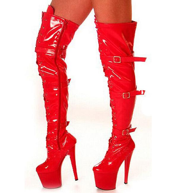 High Heeled Round Platform Lace Up Over The Knee Gothic Pole Dancing Boots