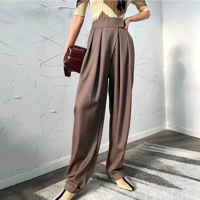 High Waist Loose Pleated Wide Leg Pants