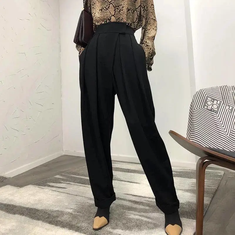 High Waist Loose Pleated Wide Leg Pants