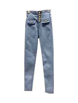 High Waisted Buttoned Denim Pants