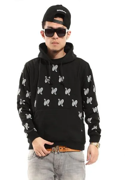 Hoodie Sweatshirt with Bandana Droplet Print All Over - Black