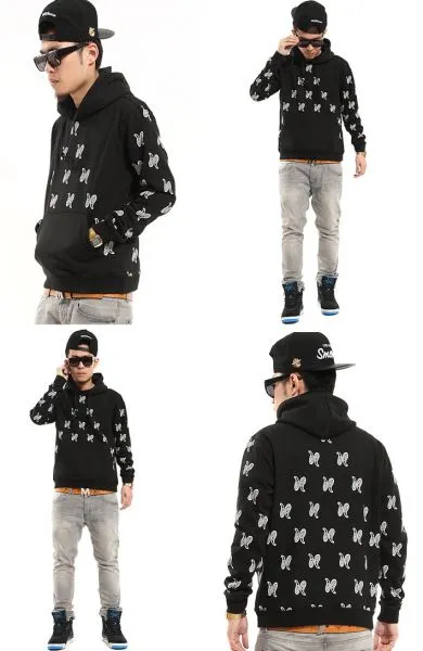 Hoodie Sweatshirt with Bandana Droplet Print All Over - Black