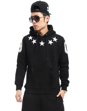 Hoodie Sweatshirt with Swag Stars Print Around Collar 90 Black Grey