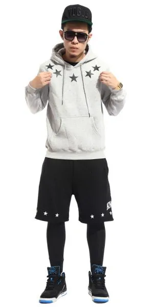 Hoodie Sweatshirt with Swag Stars Print Around Collar 90 Black Grey