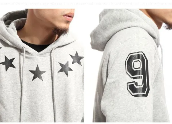 Hoodie Sweatshirt with Swag Stars Print Around Collar 90 Black Grey