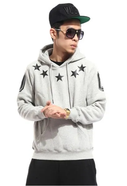 Hoodie Sweatshirt with Swag Stars Print Around Collar 90 Black Grey