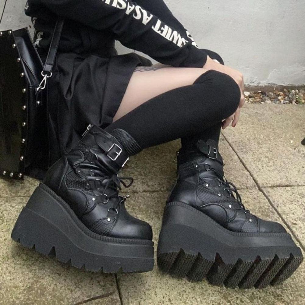 Hot Gothic High Heels Mid Calf Platform Booties