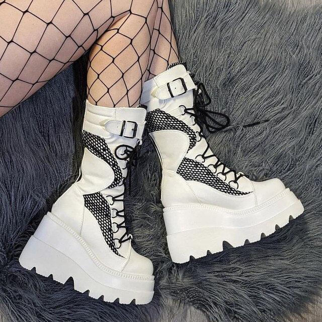 Hot Gothic High Heels Mid Calf Platform Booties