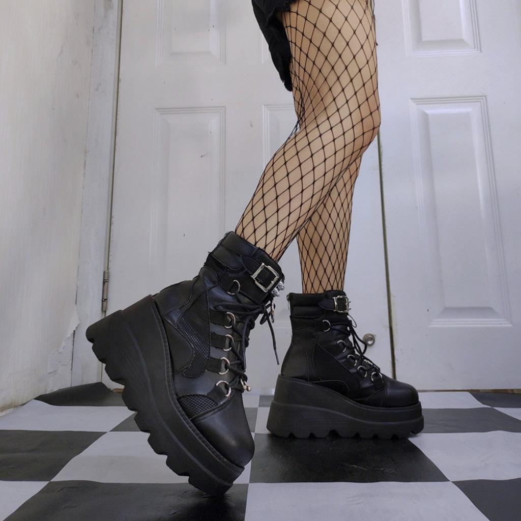 Hot Gothic High Heels Mid Calf Platform Booties