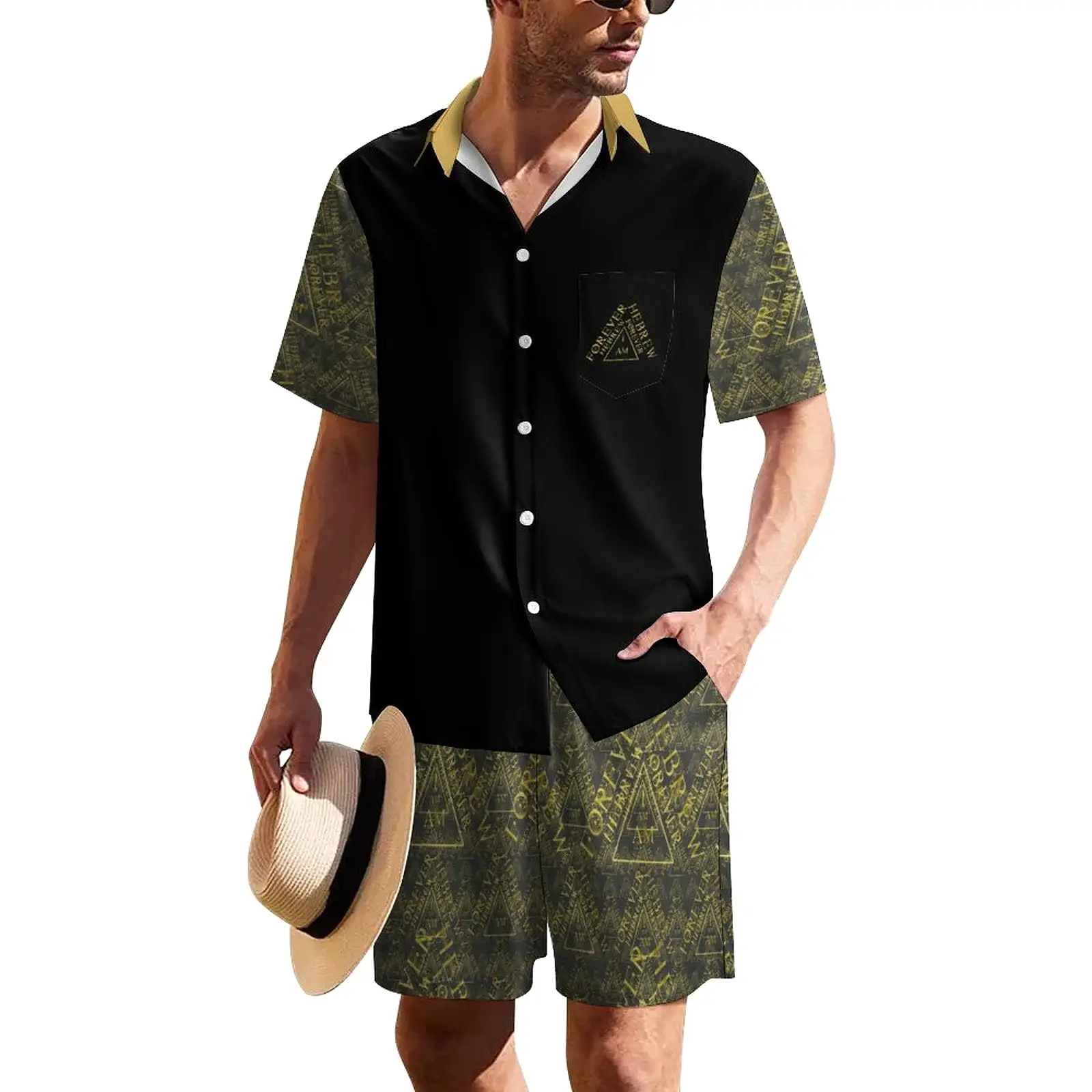 I AM HEBREW 03-01 Men's Designer Short Sleeve Dress Shirt and Shorts Set