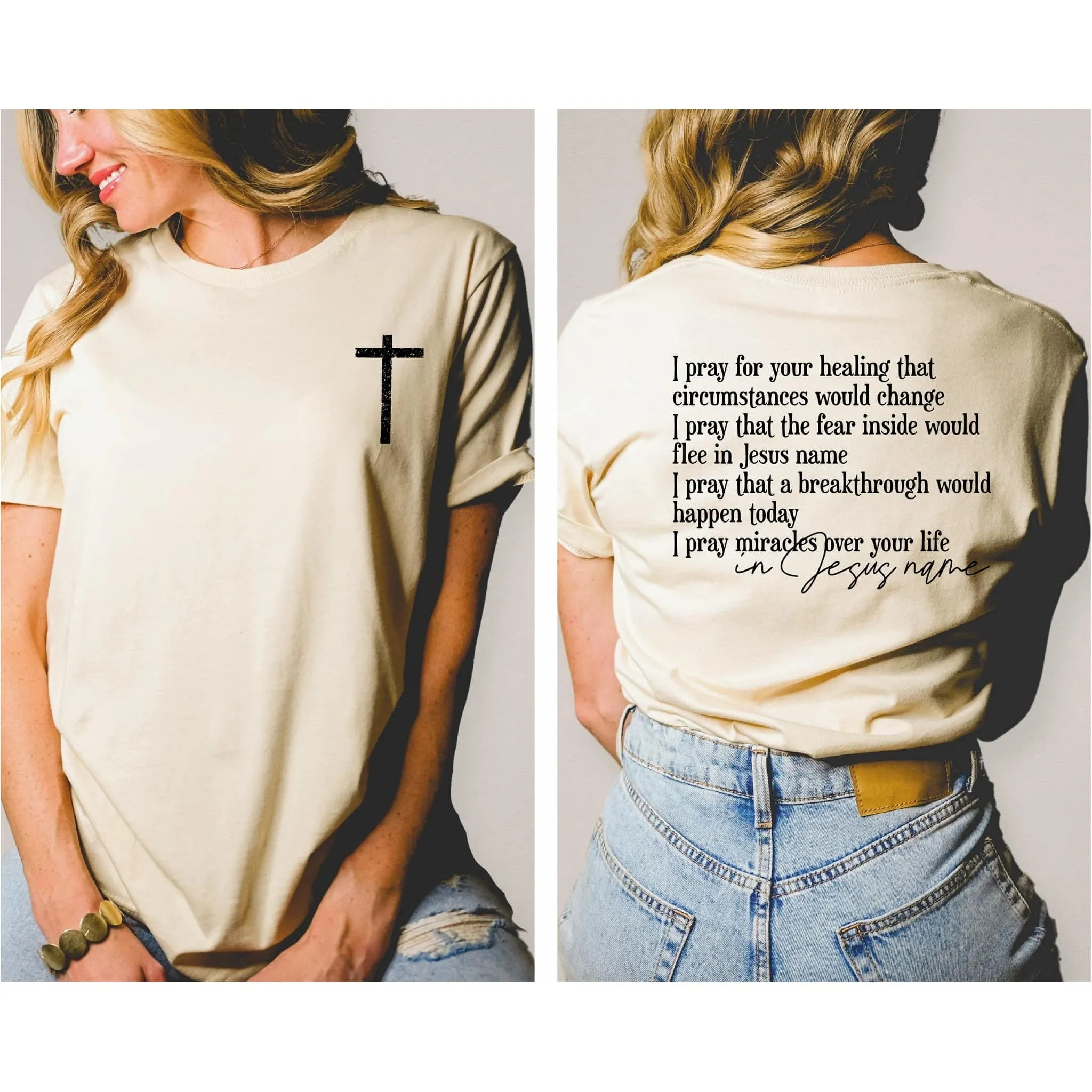 In Jesus Name With Pocket Accent  Graphic Tee