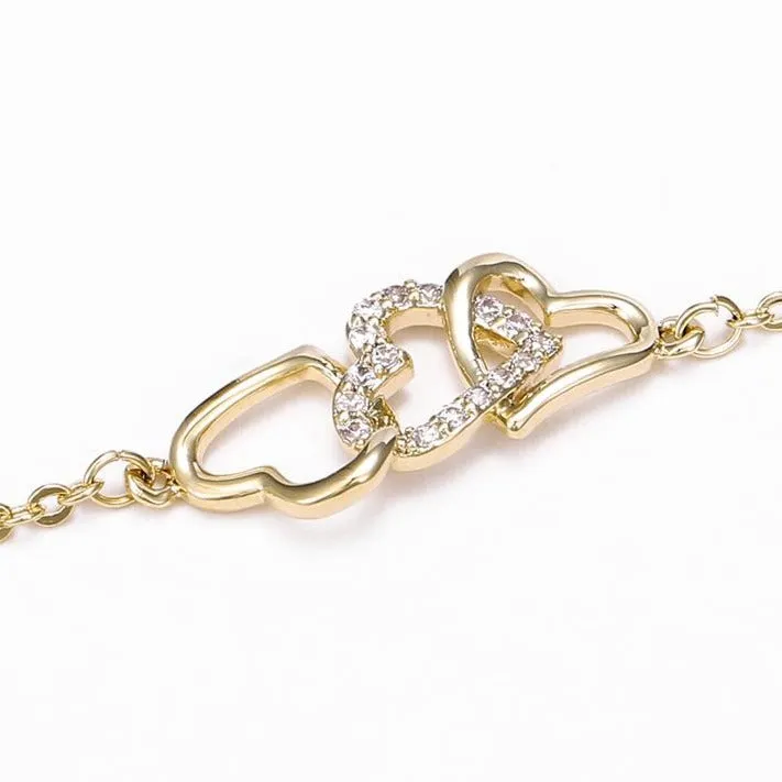 Interlocking Hearts  Dainty Gold Bracelet