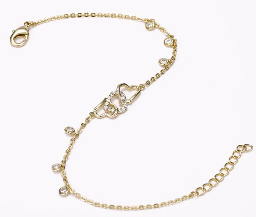 Interlocking Hearts  Dainty Gold Bracelet