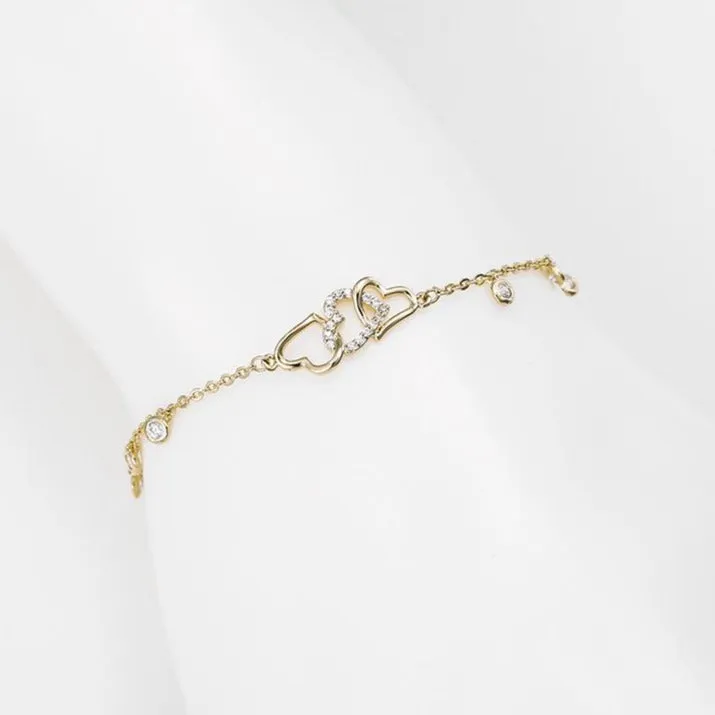 Interlocking Hearts  Dainty Gold Bracelet