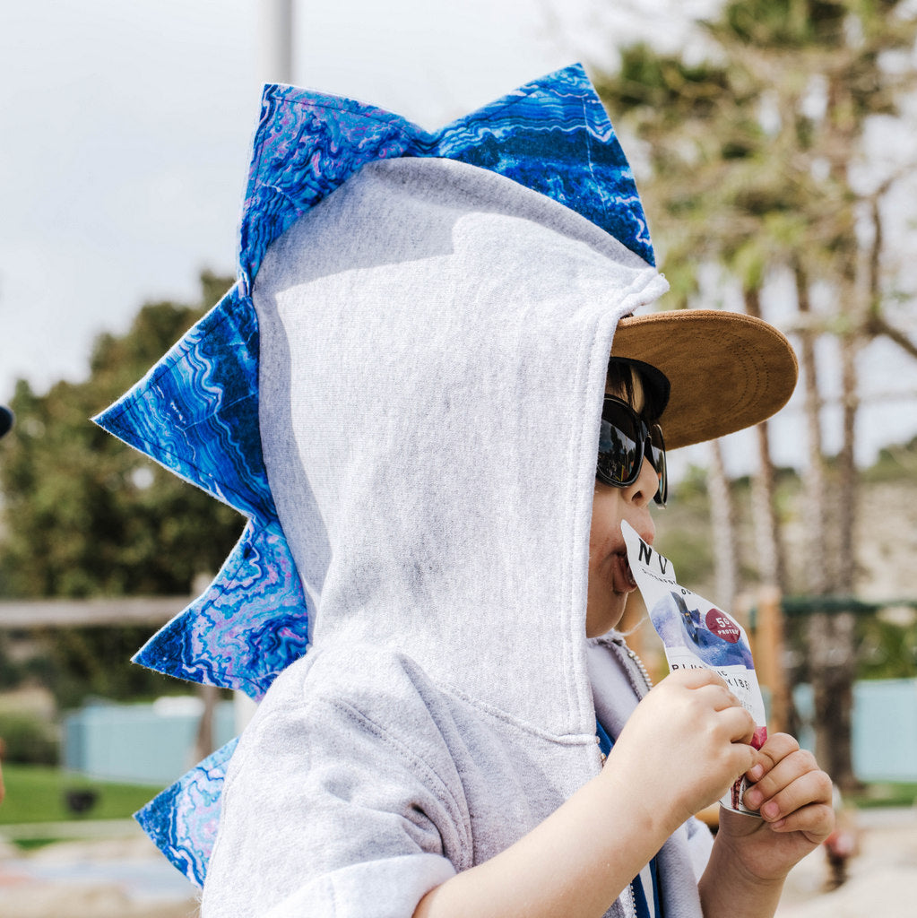 Jurassic World Blue Inspired Dinosaur Hoodie -- Blue Geode - Gray Jacket