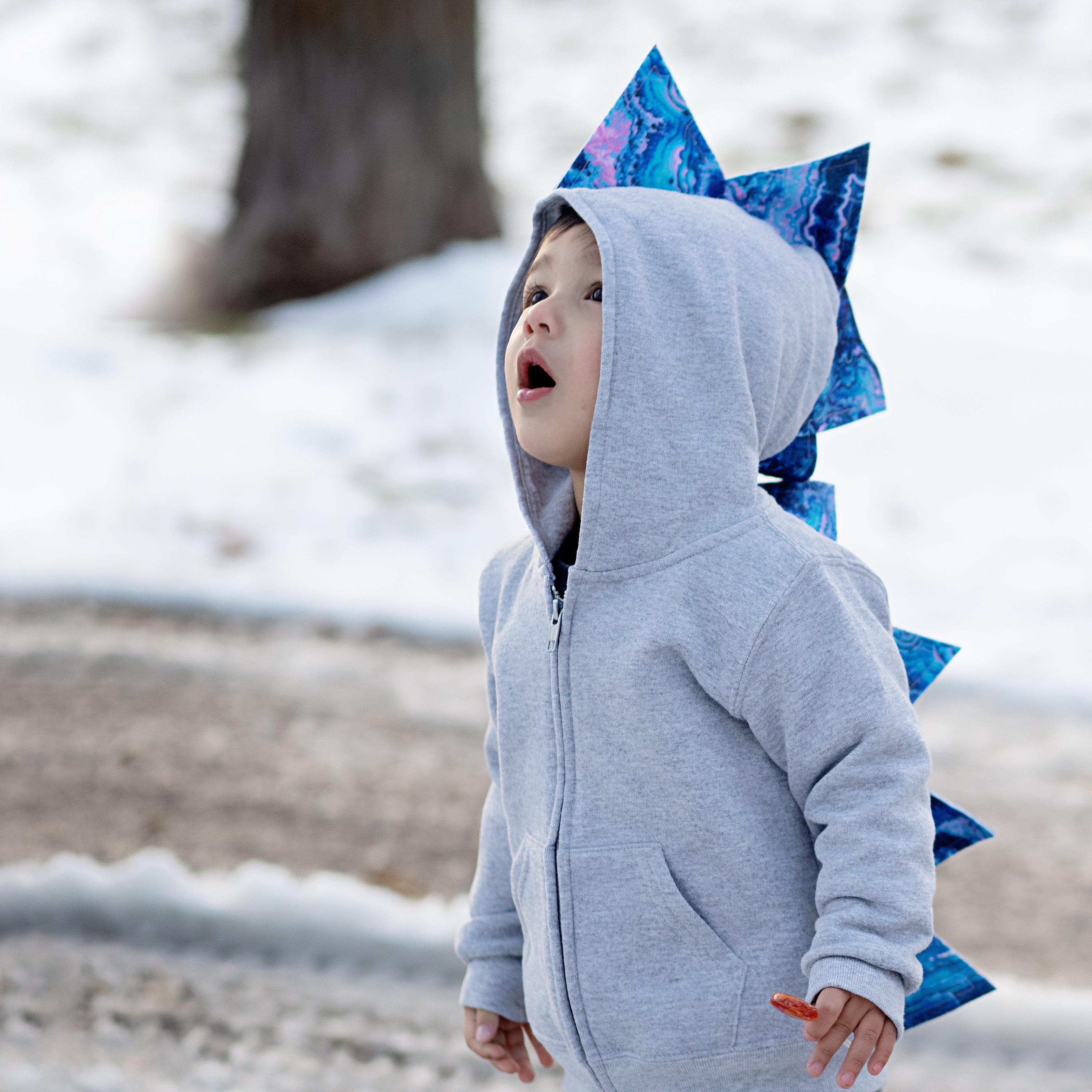 Jurassic World Blue Inspired Dinosaur Hoodie -- Blue Geode - Gray Jacket