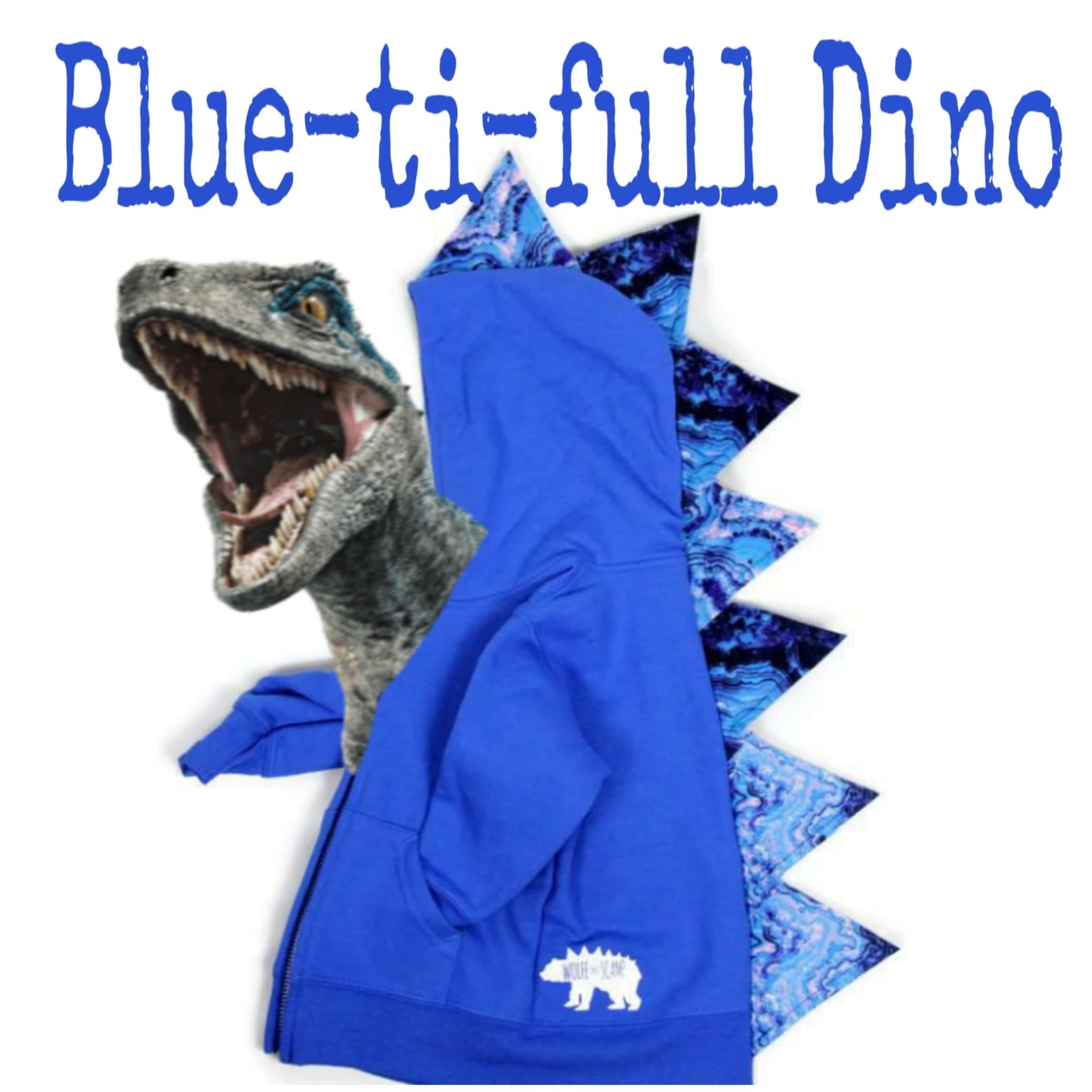 Jurassic World Blue Inspired Dinosaur Hoodie -- Blue-ti-full Dino -- Blue Geode Galaxy - Blue Jacket