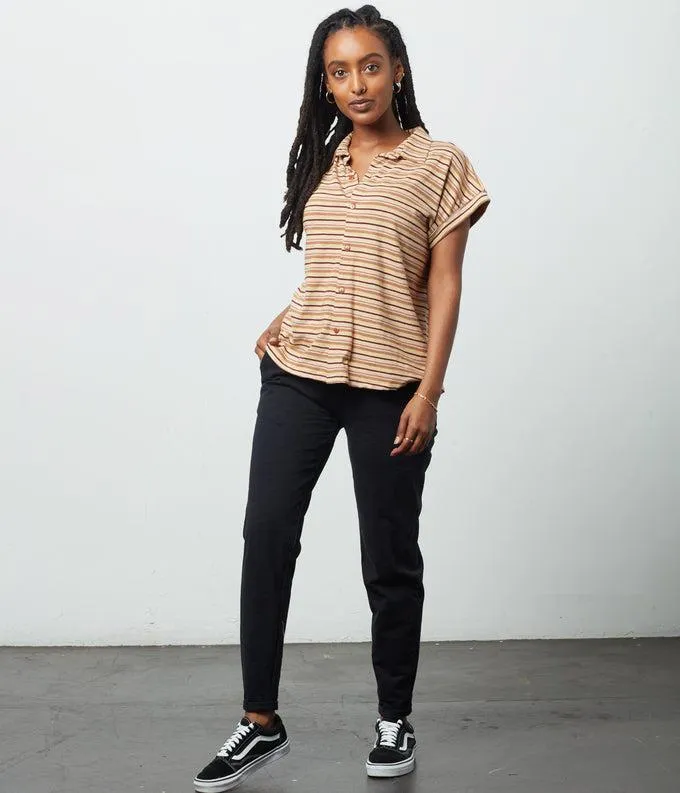 Known Supply Thelma Button Front Stripe Tee in Goldfinch