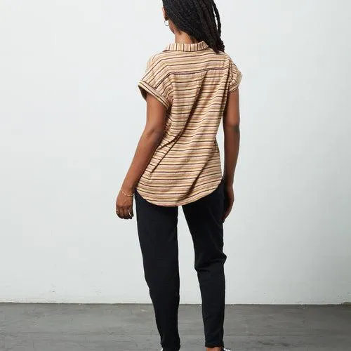 Known Supply Thelma Button Front Stripe Tee in Goldfinch