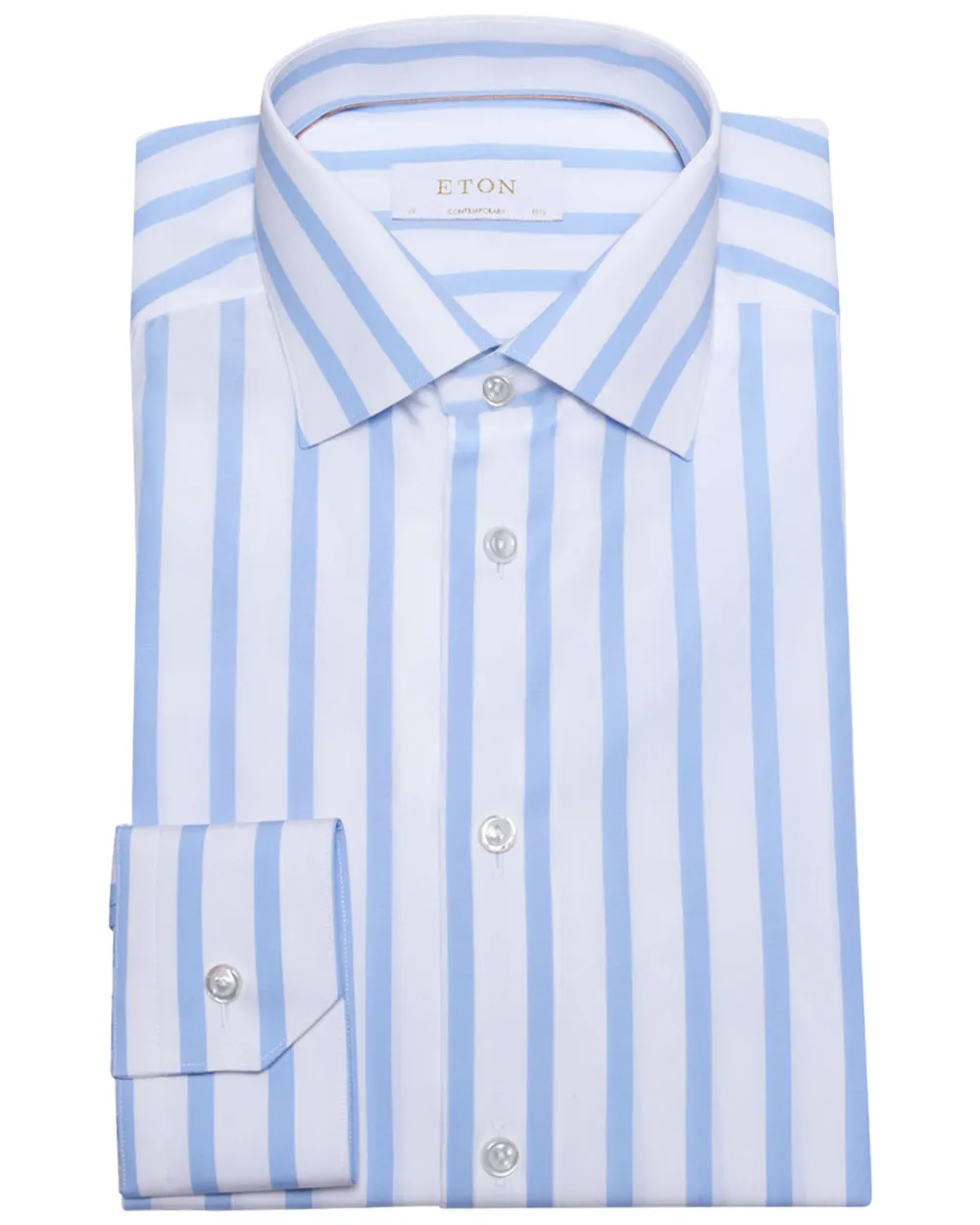 Light Blue Wide Striped Poplin Dress Shirt