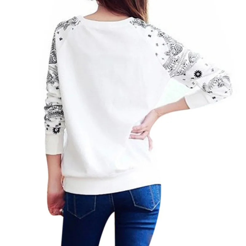 Long Sleeve Women Sweatshirt Pullover Warm Tops Outwear White Blouse SM6