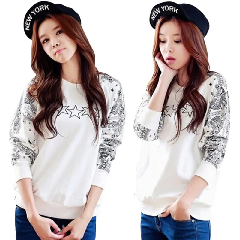 Long Sleeve Women Sweatshirt Pullover Warm Tops Outwear White Blouse SM6