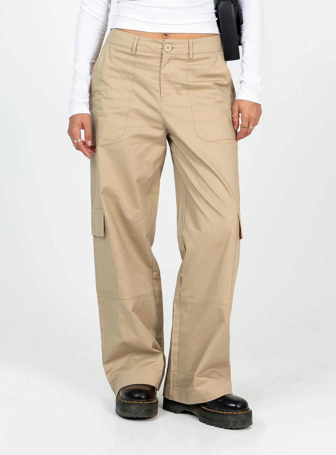 Luna Mid Rise Cargo Pants Beige Petite