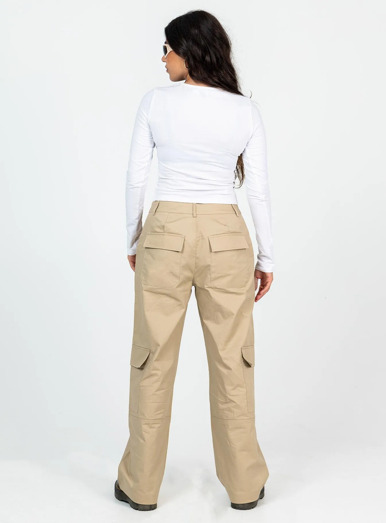 Luna Mid Rise Cargo Pants Beige Petite