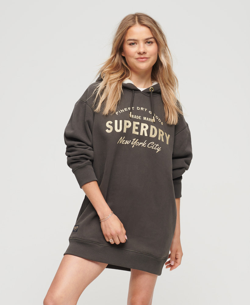 Luxe Metallic Logo Hoodie Dress | Vintage Black